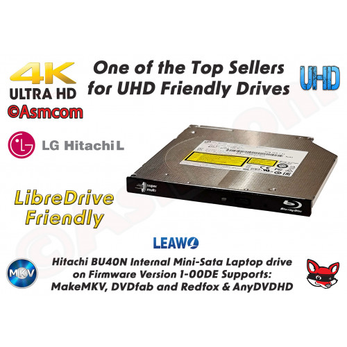 Hitach BU40N 9.5mm Internal Slim 4K Blu-ray Writer Laptop Drive with choice of Firmware 1-03mk or 1-00DE. (Latest Model, Year 2025), Libre-Drive Friendly